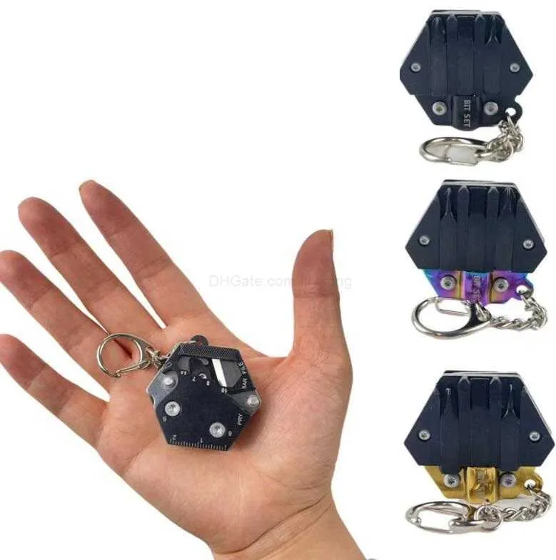 Kits de facas hexagonais portáteis mini multifuncionais com dobra de bolso ao ar livre EDC ferramenta hexagonal dobrável faca para moedas chaveiro chave de fenda abridor de garrafas conjunto de ferramentas chave inglesa