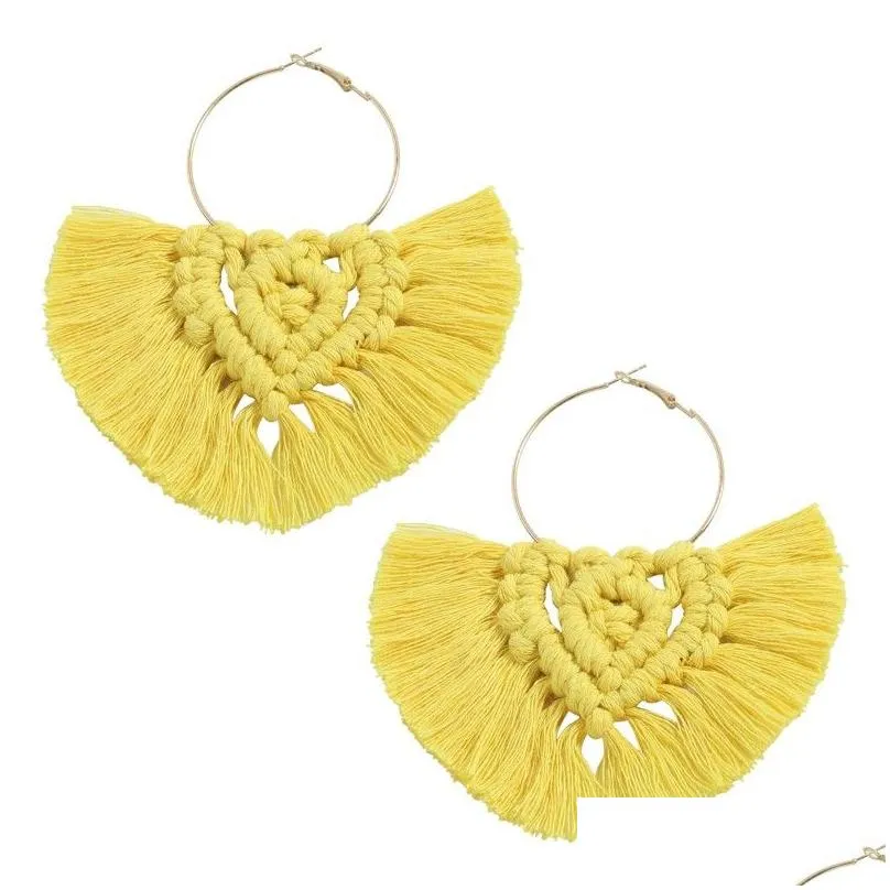 Dangle Lustre Boho Ethnique Colorf Gland Boucles D'oreilles Fil De Coton À La Main À Franges Noué Boucle D'oreille Pour Les Femmes Bijoux Drop Delivery Dhrwu