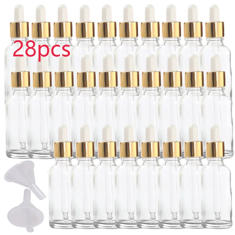 Perfume Bottle 28pcs 153050ml Golden Empty Dropper Essential Oil Glass Refillable Aromatherapy with Funnel Eye 230602