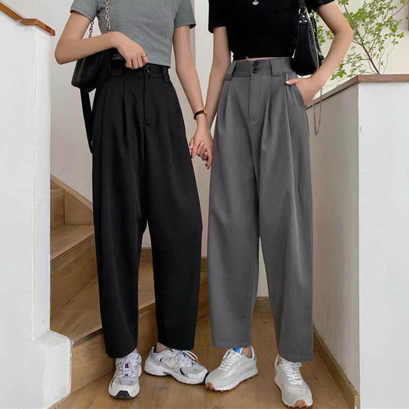 Capris Lucifer Fashion Loose Wide Leg Casual Elastic High Midist Set For Women's Street Apparel Retro Solid Back Palace Pants P230602