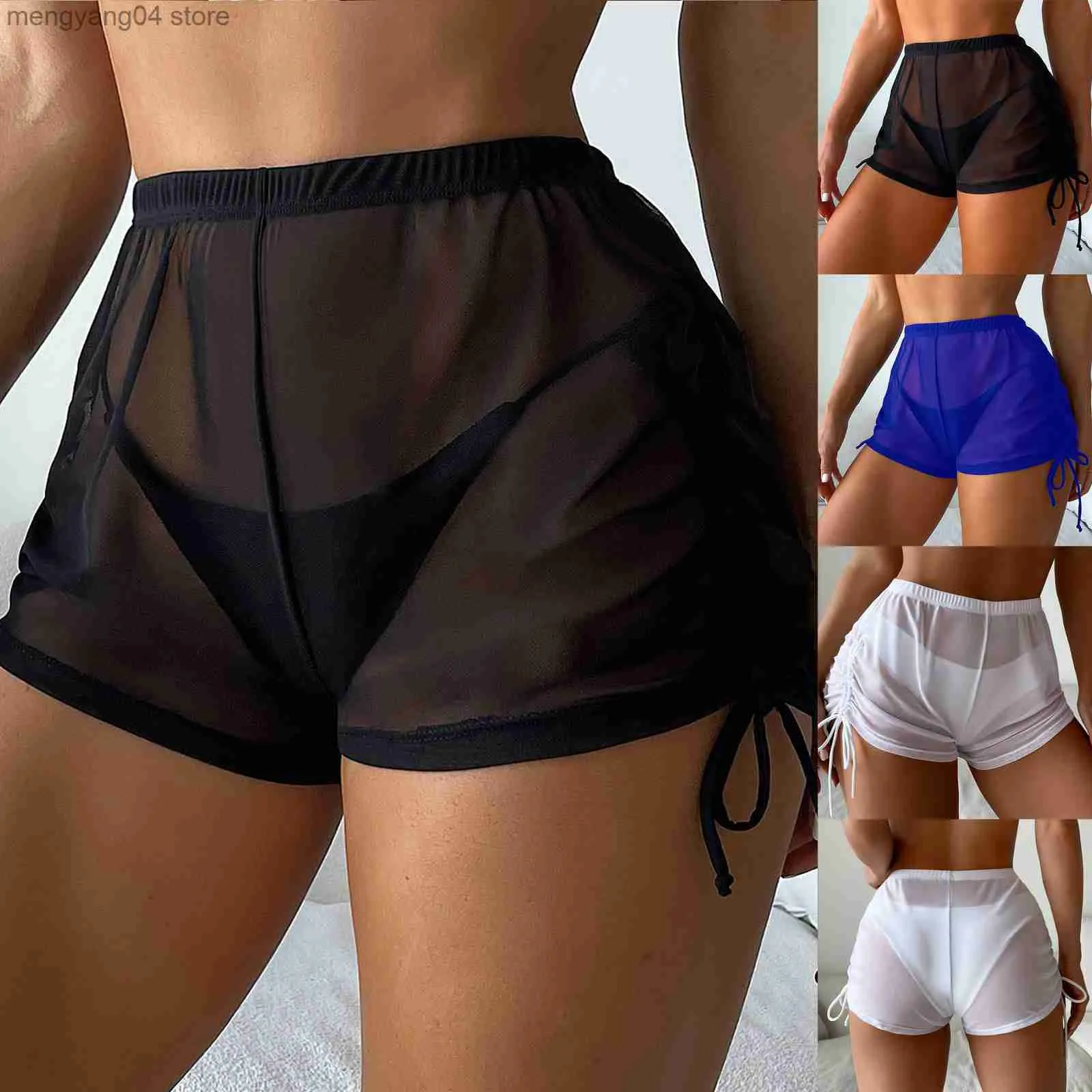 Kvinnors shorts mesh strand shorts sexiga fasta shorts wrap badkläder kvinnlig set sarong baddräkt pareo strand bär kvinnor baddräkt bikini täcker t230603