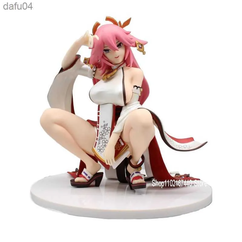 18cm Genshin Impact Figures Gk Yae Miko Action фигура на корточках Fox Sexy Girl Anime фигура Yae Miko Model Pvc Collection Toys L230522