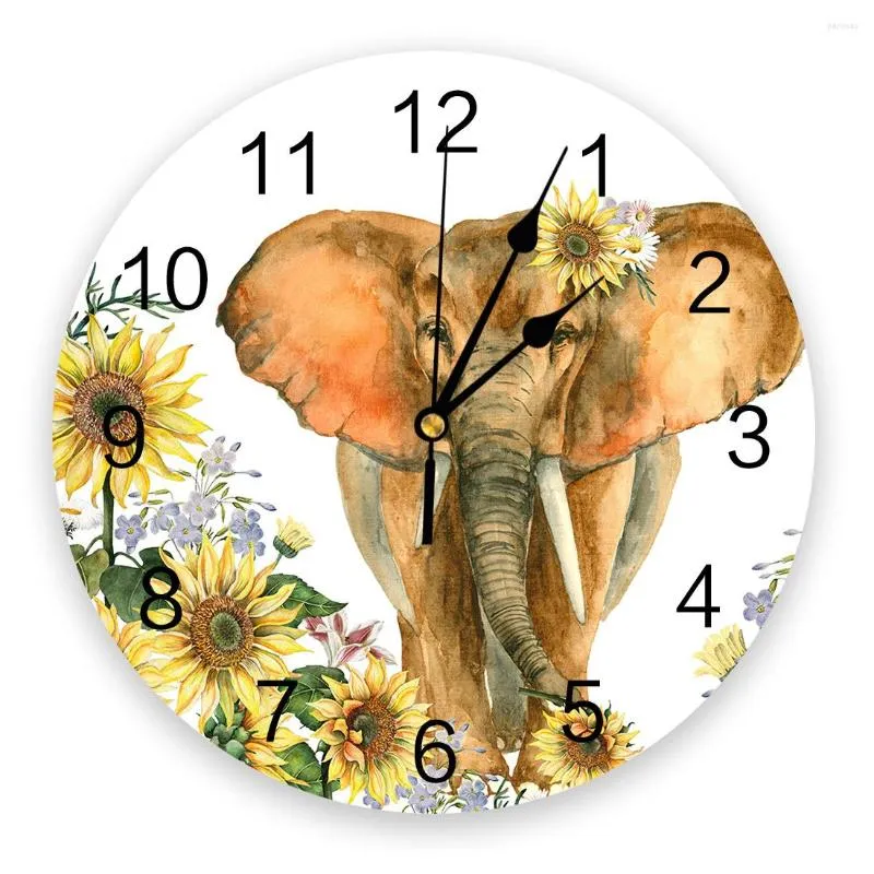 Relojes de pared Elefante Girasol Flor Reloj 3D Diseño moderno Sala de estar Decoración Cocina Arte Reloj Decoración para el hogar