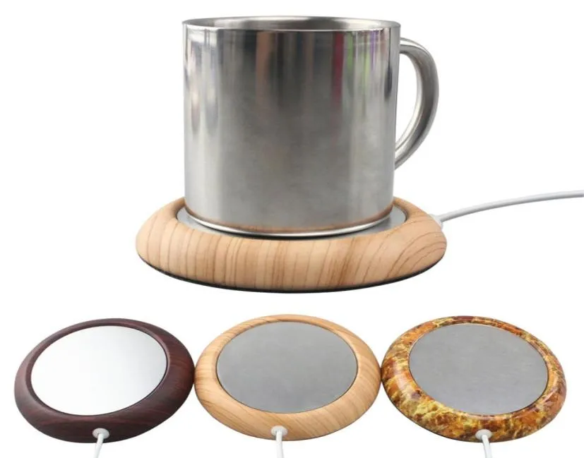 USB Wood Grain Cup Warmer Heat Beverage Mug Mat Keep Drink Warm Heater