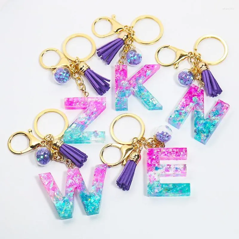 Porte-clés Pastel A-Z lettre initiale porte-clés pour femmes paillettes Alphabet porte-clés avec gland accessoire sacs à main sacs à dos sac