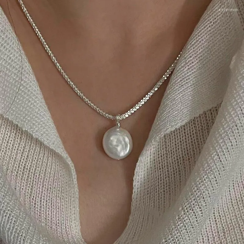 Pendant Necklaces MENGJIQIAO Korean Fashion Round Pearl Necklace For Women Girls Silver Color Chain Collar Collarbone Wedding Party