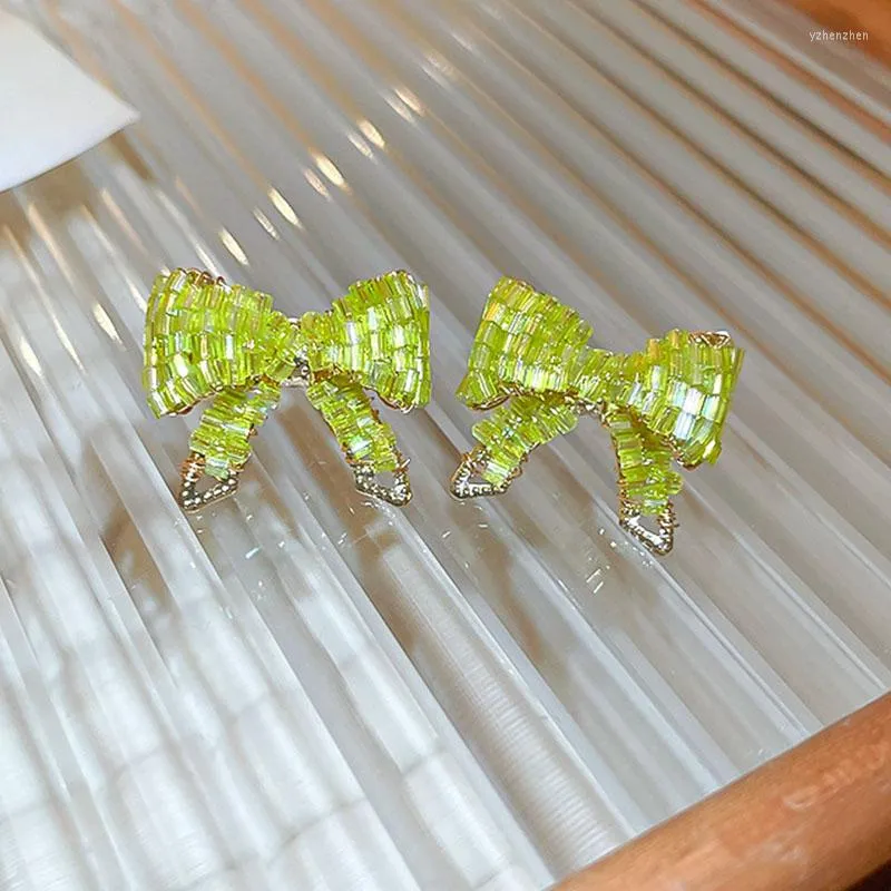 Stud Earrings Classic Geometric Green Bow Acrylic For Women Spring Silver Needle Holiday Sporty Gift Fashion Jewelry Accessories E154