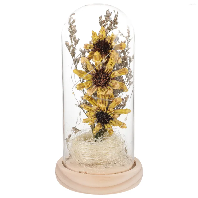 Fleurs décoratives Tournesol Lampe Soleil Artificiel Décor À La Maison Fleur Enchantée Dans Le Dôme De Verre Pour La Décoration De La Chambre (Jaune)