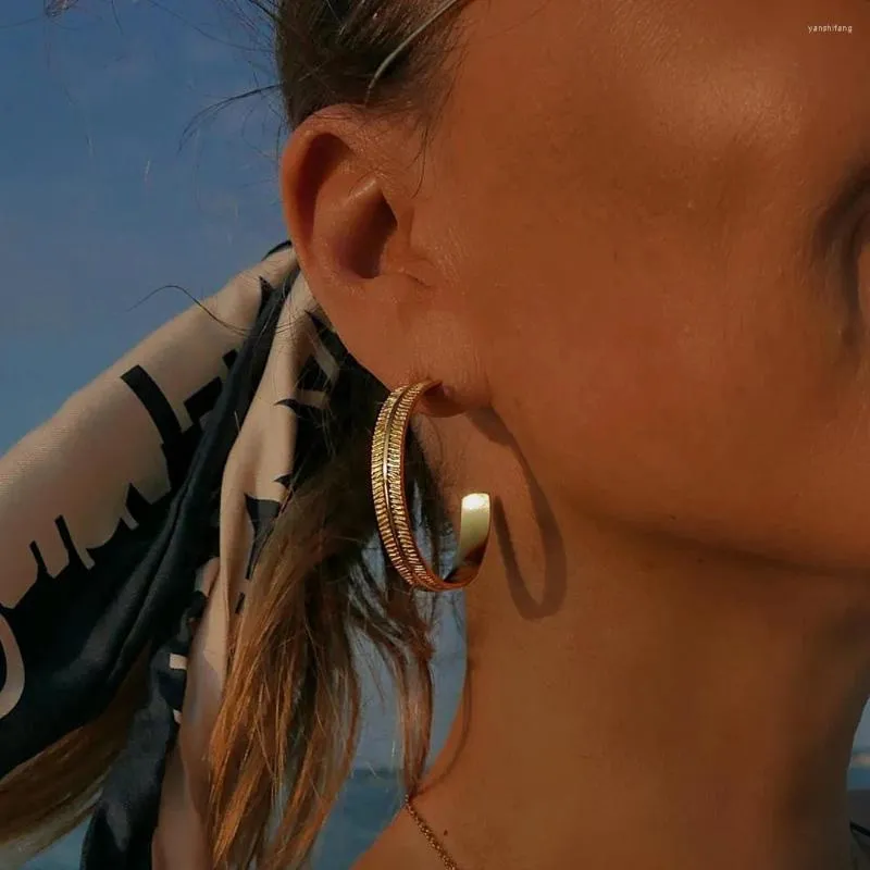 Boucles d'oreilles créoles Uworld chaîne épaisse en acier inoxydable en forme de C grand bijoux de déclaration en métal minimaliste créatif étanche pour femme