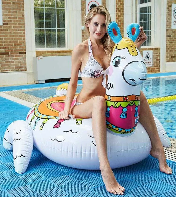 New large inflatable alpaca mattress Bohemia style swim ring floats swimming pool floating animal horse seat rings swan sofa lounge toy