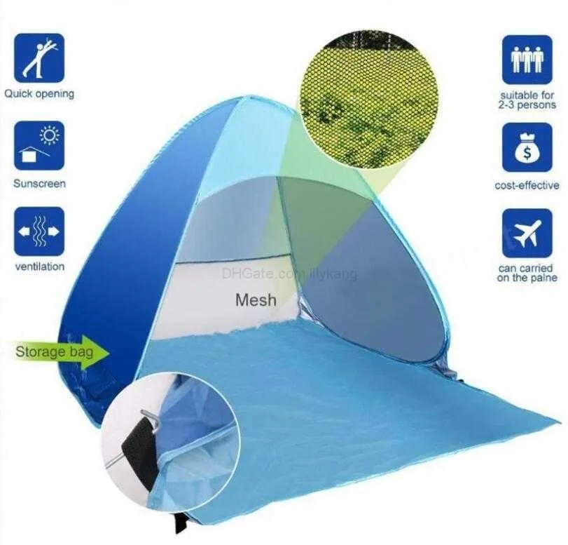 Automatisk Instant Pop Up Beach Tält Lätt utomhus UV -skydd Vandring Camping Fiske Ultralight Ryggsäck Tents Cabana Sun Shelter Portable Canoy Shelters