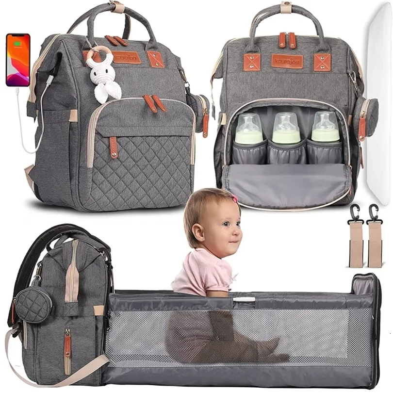 Bolsas de pañales, bolsa plegable para mamá, cama de cuna portátil ligera, mochila de bebé de gran capacidad, bolsa de salida para mamá femenina a langer 230601