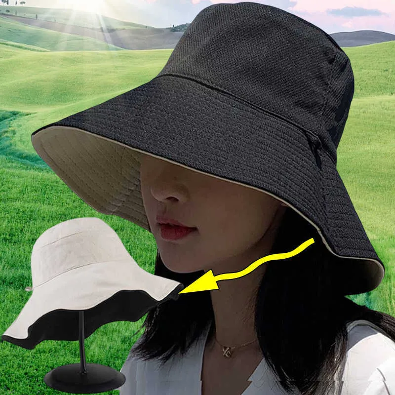 Wide Hats Women's double-sided folding bucket Summer Visor Fisherman UV resistant wide Brim sun Gorra hat G230603