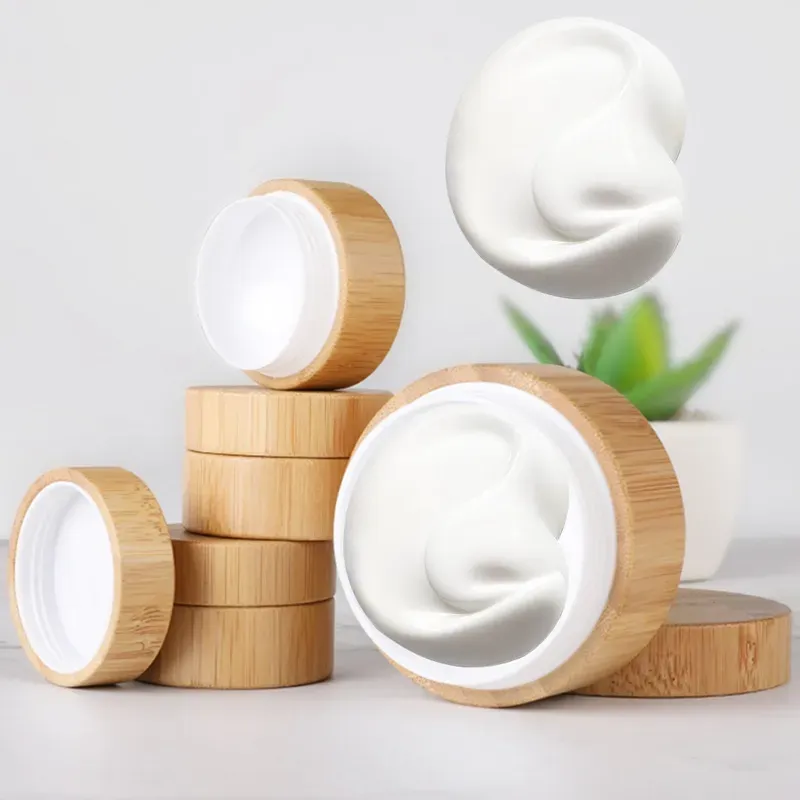 Bottiglia di bambù all'ingrosso Vaso per crema Nail Art Maschera Crema Bottiglia riutilizzabile vuota per contenitore cosmetico