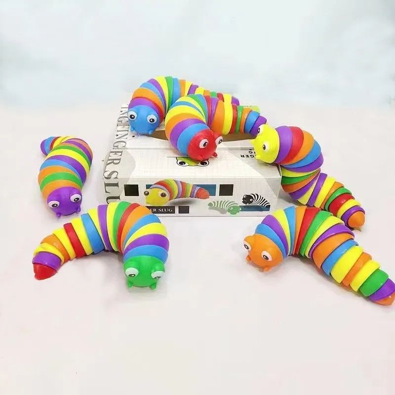 ナメクジの毛虫減圧玩具3D幼児のための明確なナメクジのおもちゃの女の子男の子レインボーフィジェットウィググル感覚スラグワームおもちゃ誕生日プレゼント