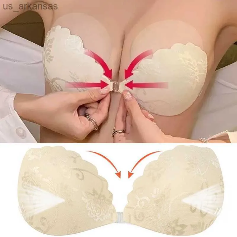 Women Lift Sticky Bra Breathable Strapless Front Button Bra Adhesive Push  Up Silicone Cotton Bra for Women