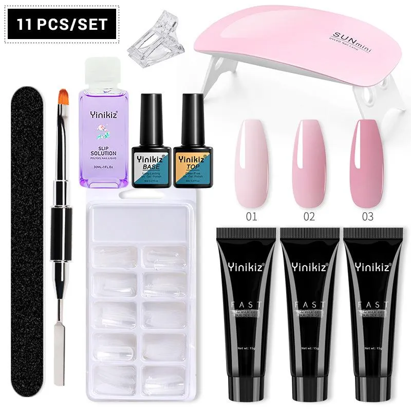 Kits 11-teiliges Verlängerungsgel-Set, französischer Nagel, transparenter Nagel, Tarnfarbe, Nagelspitze, Kristallform, Nagelgel, Scheibenpinsel, Nagelgel