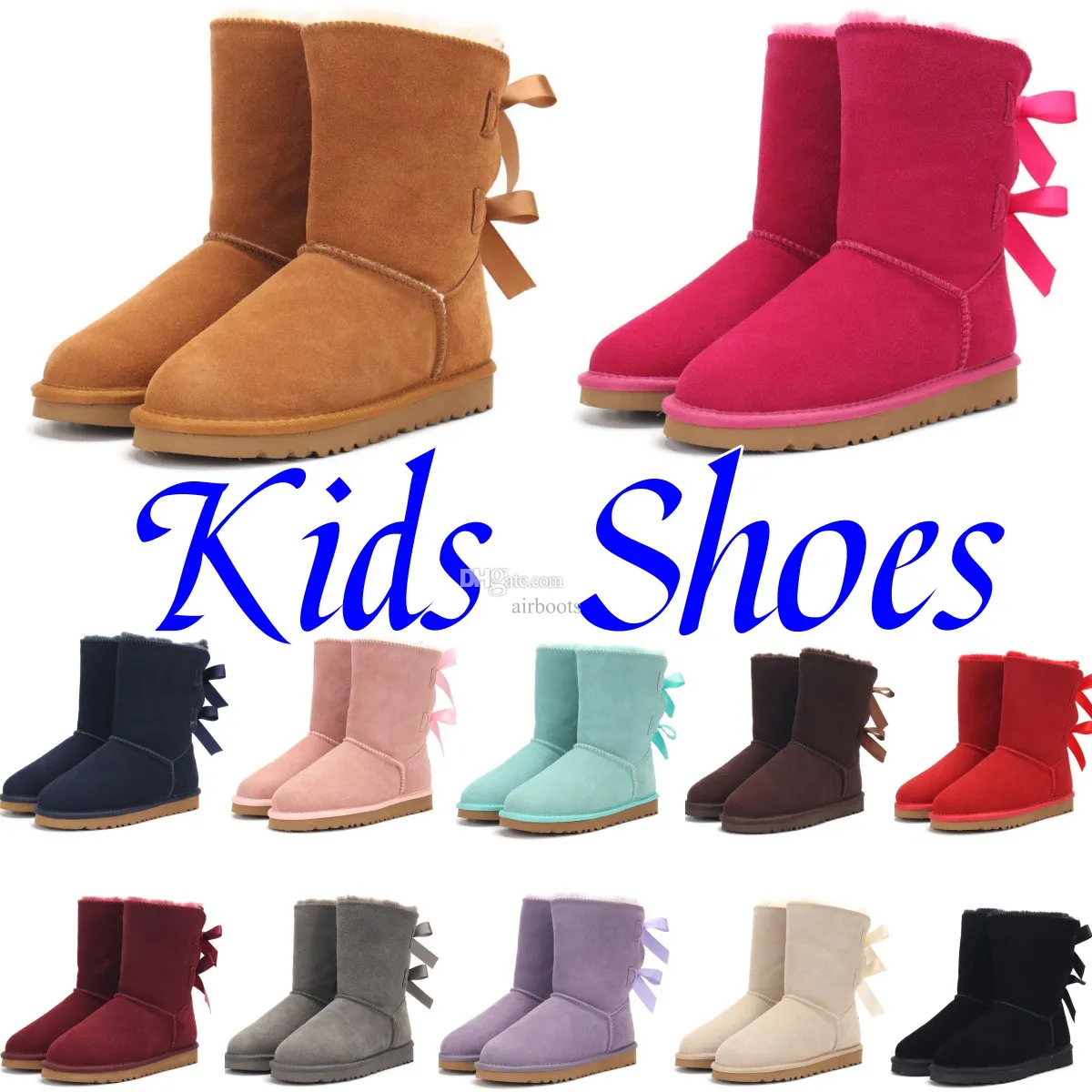 Australien Classic Girls Bows II Bailey Uggglies Boots Kids Shoes Kid Shoe GS Youth Snow Boot Baby Toddler WGGS BARN INFANTS Vinter Varma snöröd sneaker Storlek 25-35