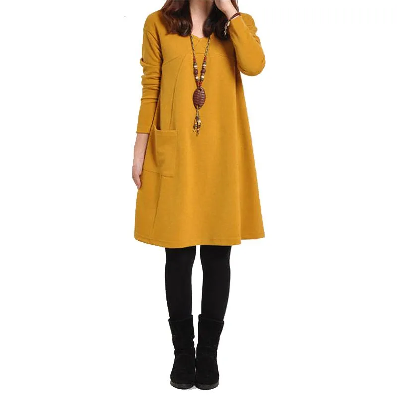 Jurken 2019 Effen Vrouwelijke Jurk Mini Oneck Jurken voor Vrouwen Winter Warm Casual Femme Trui Gewaad Kantoor Vestidos Kameel Plus size