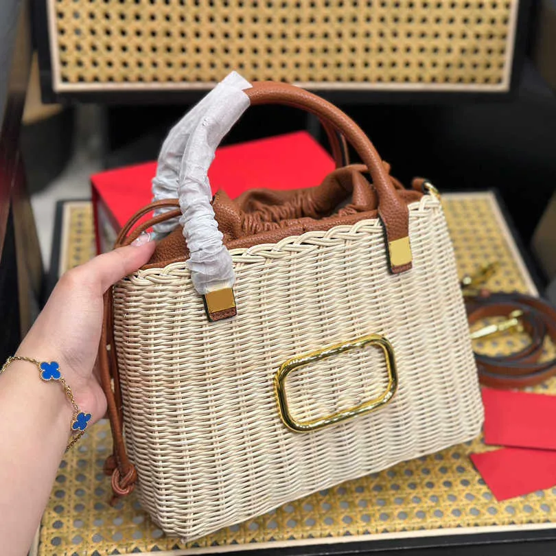 Straw Beach Tote Bag Designer Summer Handbag Woven Cane Work Shoulder Bag