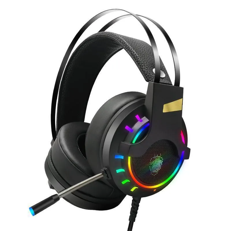 Tuner K3 Wired Gaming Headset med Mic E-Sports Game 7.1 Lysande RGB Röd och svart dator hörlurar