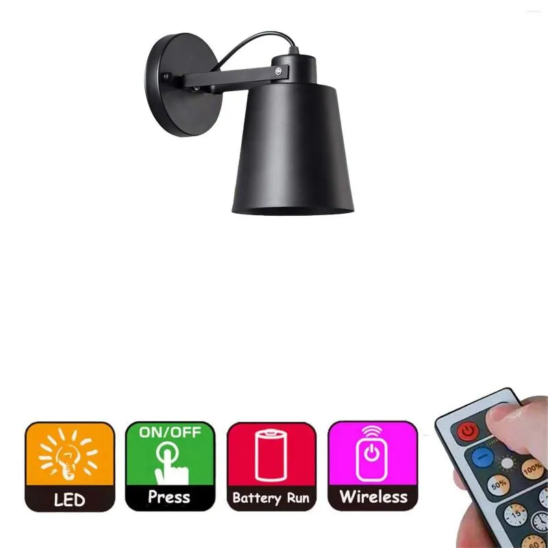 Wall Lamp 1Pcs Battery Operated Sconce Black Metal Modern Adjustable Angle Light Fixture Nightstand For Entrance Loft Staircase