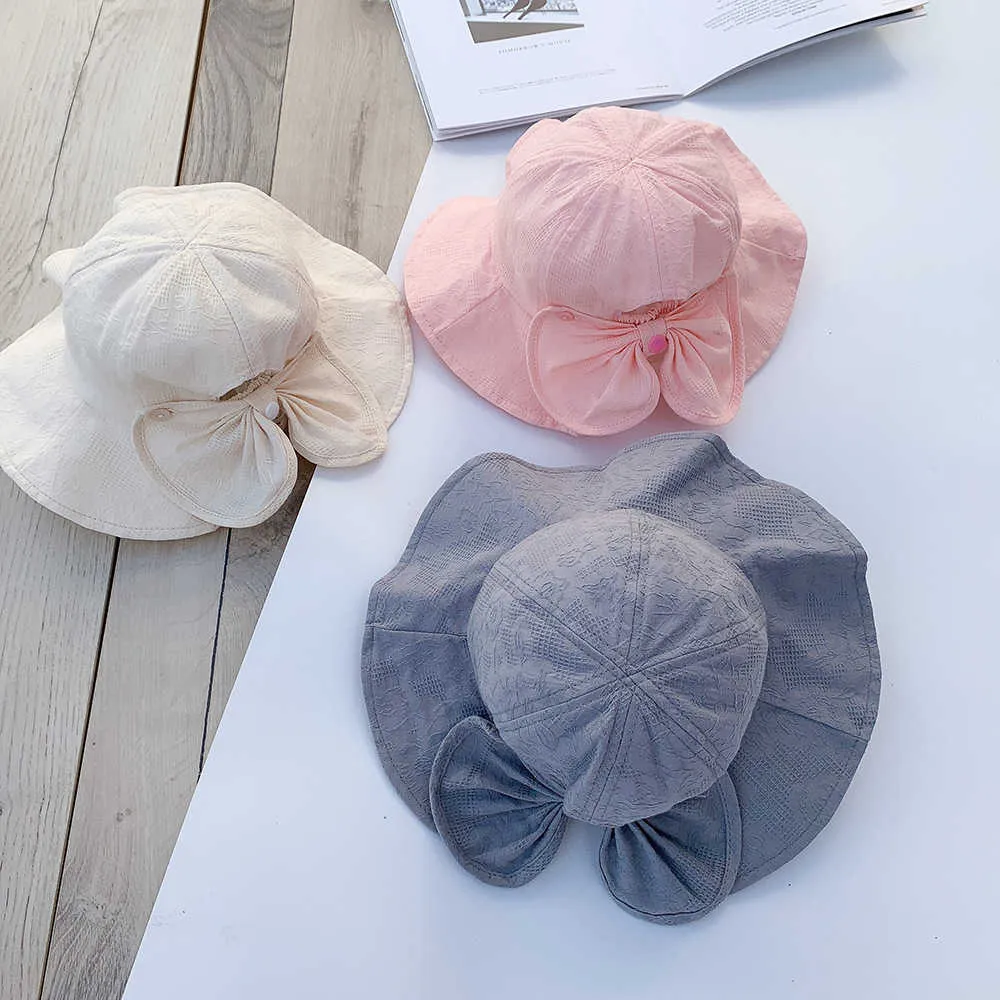 2st hårtillbehör söt baby flicka hatt sommar bowknot hink mjuk bomull barn strand sol mössa