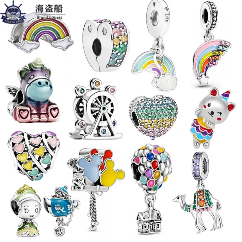 For pandora charms sterling silver beads Dangle Charm New Product Color Rainbow Balloon Charms Bead