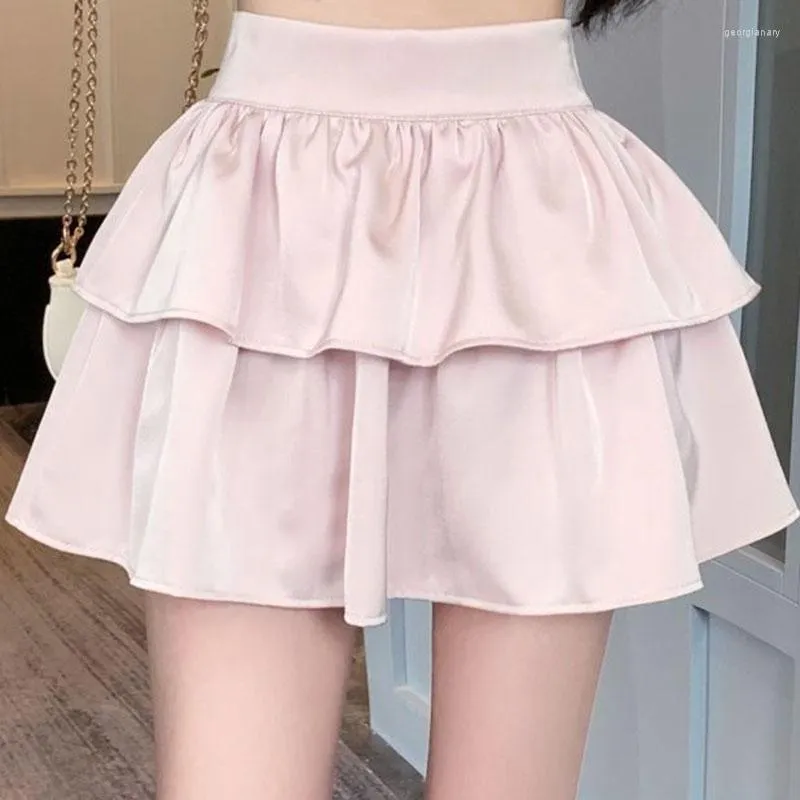 Skirts Sweet Solid Color Mini Short Skirt Female Korean High Waist Patchwork Puffy Woman 2023 Summer Sexy Ruffles Tiered
