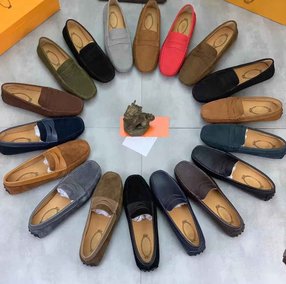 Tod Mocassim Masculino Gommino Sapatos de couro de camurça Designer clássico Sapatos de couro de camurça Sapatos de feijão Moda Alta qualidade Lazer T Mocassins atemporais Tamanho 38-45