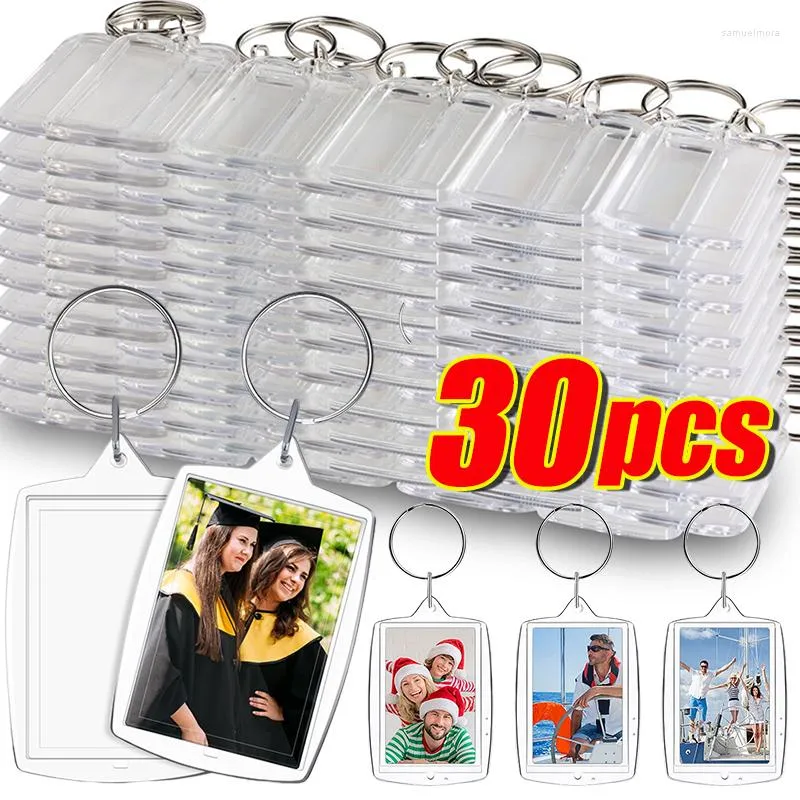 Schlüsselanhänger 30 stücke Rechteck Transparent Blank Klar Acryl Einsatz Po Bilderrahmen Schlüsselanhänger Schlüsselanhänger DIY Split Ring Schlüsselanhänger Geschenke