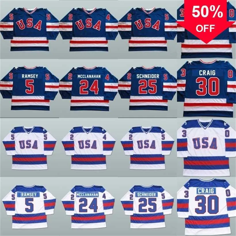 Maillots de hockey sur glace Mag Mit 1980 Miracle On Ice 5 Mike Ramsey 9 Neal Broten 25 Buzz Schneider Maillot de hockey 100% cousu Team USA