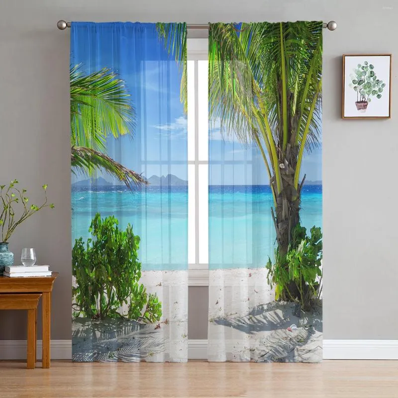 Kurtyna Sunny Island Beach Scenerie Tiul Curtains for Living Room Sypialnia Dekoracja kuchenna Szyfona