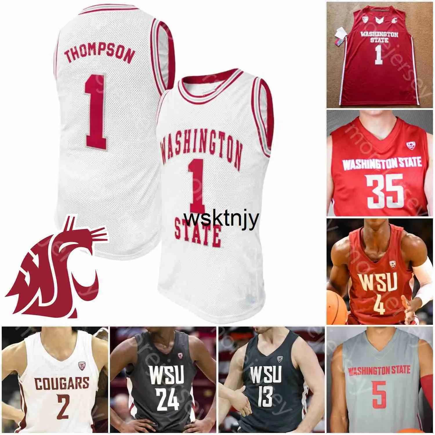 WSK Custom Washington State Cougars WSU Basketball Jersey NCAA College Thompson CJ Elleby Isaac Bonton Jeff Pollard Tony Miller