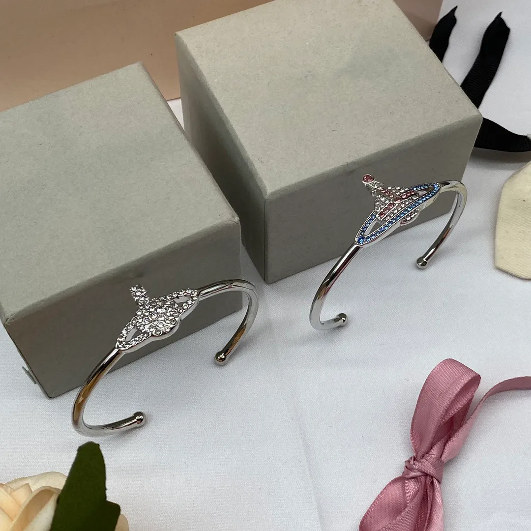 Saturne Bas Relief Ouvert Bracelet Cristal Diamant Designer Mode Bracelets Haute Qualité Femmes Bijoux Bracelets Anniversaire Cadeau De Fiançailles
