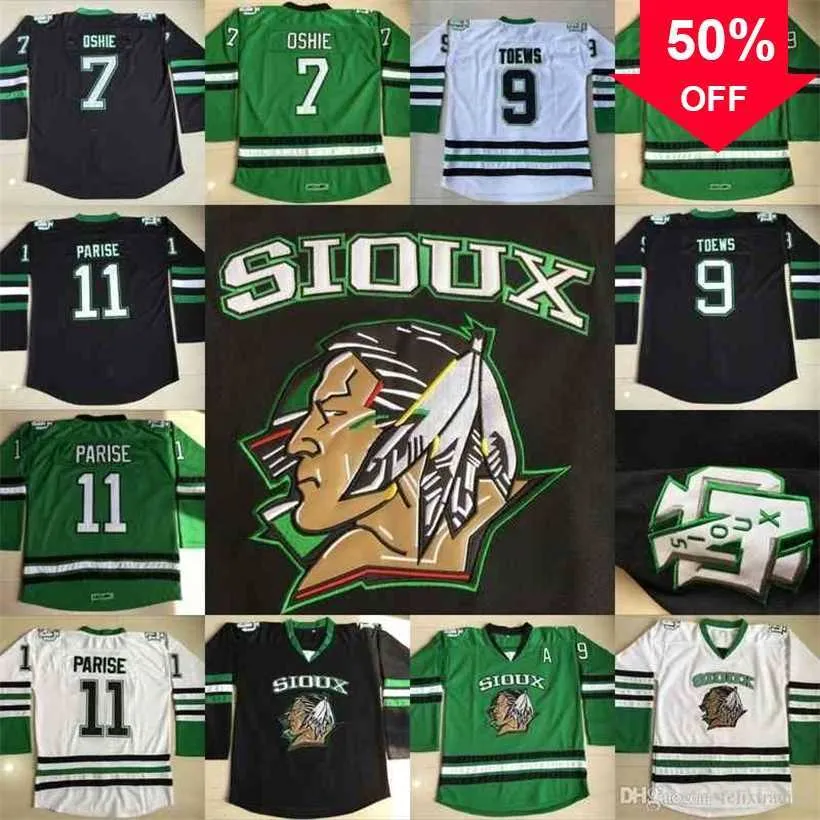 Mag Thr North Dakota Fighting Sioux Hockey Maglie 9 Jonathan Toews # 7 TJ Oshie # 11 Zach Parise Fighting Sioux DAKOTA College Hockey Jersey