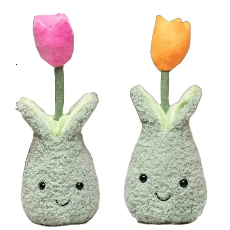 Plush Dolls Cute Tulip Flower Potted Doll Stuffed Cartoon Tulips Flowers Hand Plushie Home Kids Room Decor Ornament Girly Decoration 230603