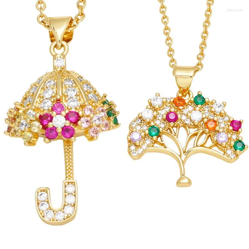 Colliers pendants Collier brillant à la mode avec parapluie de perle arbre de vie pour femmes fille femme vintage élégant bijoux de zircon cuivre élégant cadeau