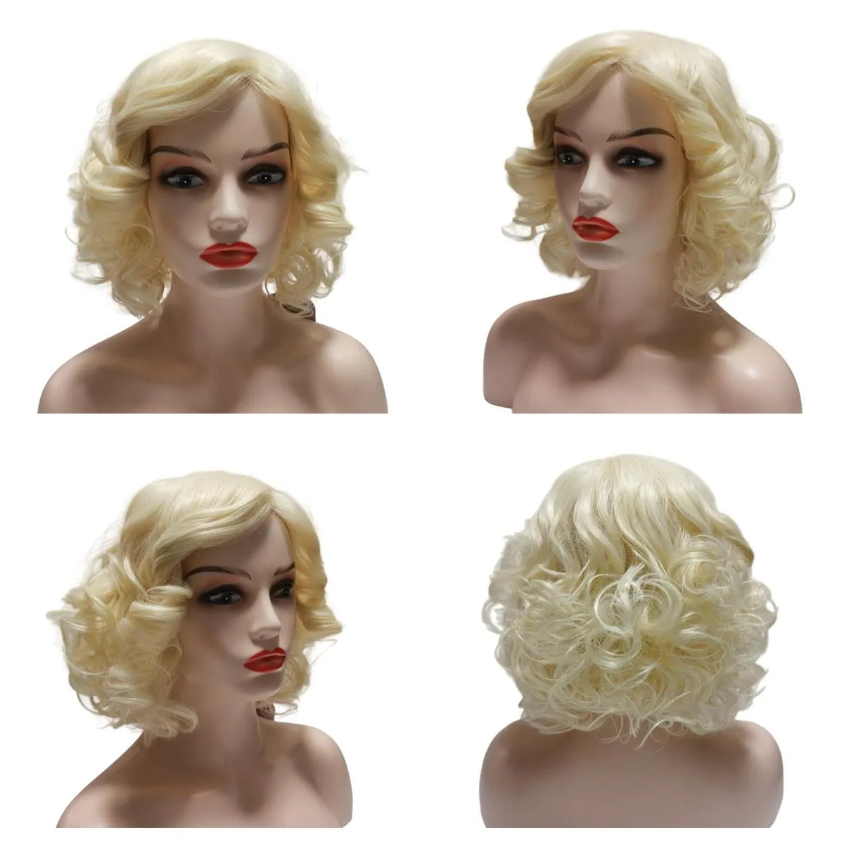 Dames Kort Gekruld Pruik Synthetisch haar Hittebestendig Platinablond Vintage Naturel voor Dames Dagelijks Feest Cosplay