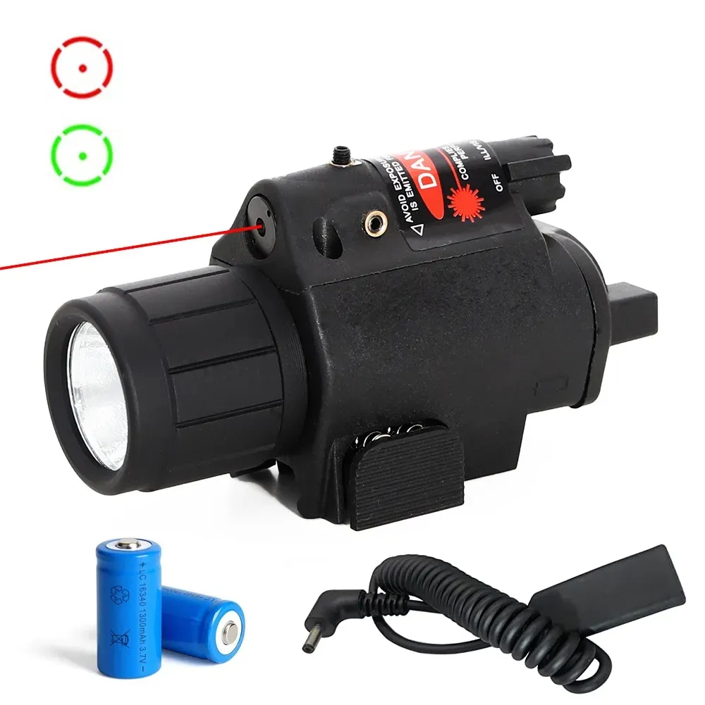 Hunting Pistol Gun Light with Red/Green Dot Laser Sight Combo Light Tactical Gun Led Flashlight with Remote Switch CR123A-Green Laser