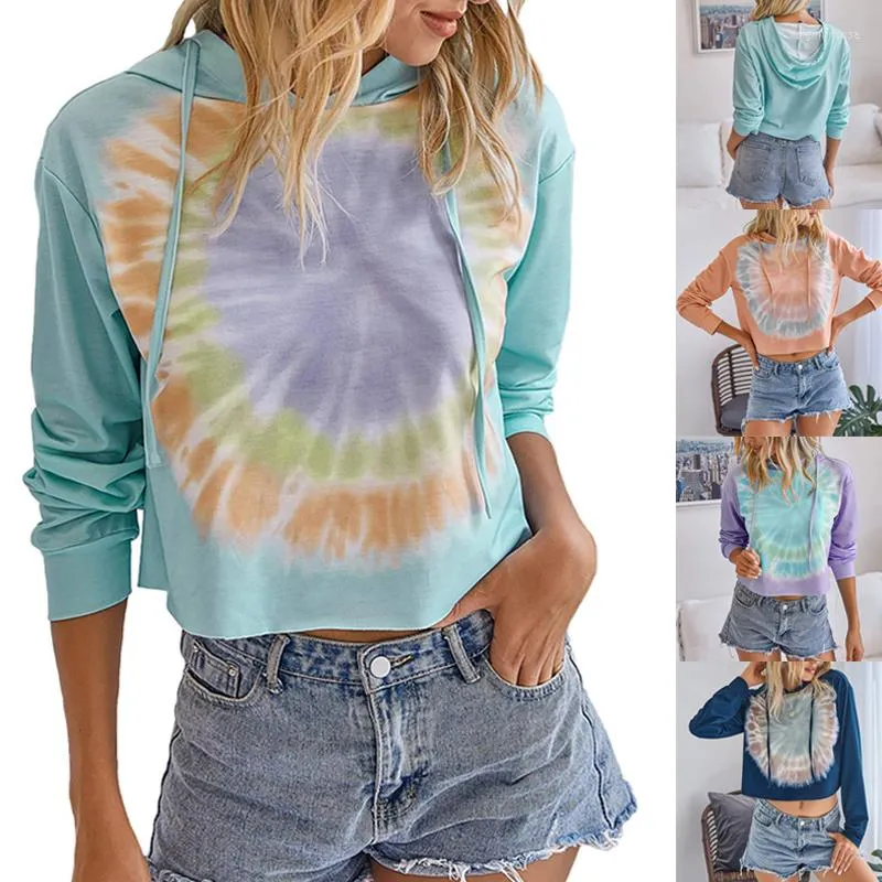 Camicie attive 2023 Tie Dye da donna Yoga Top Felpa allentata Camicia pullover con cappuccio a maniche lunghe Corsa Allenamento Fitness Sport