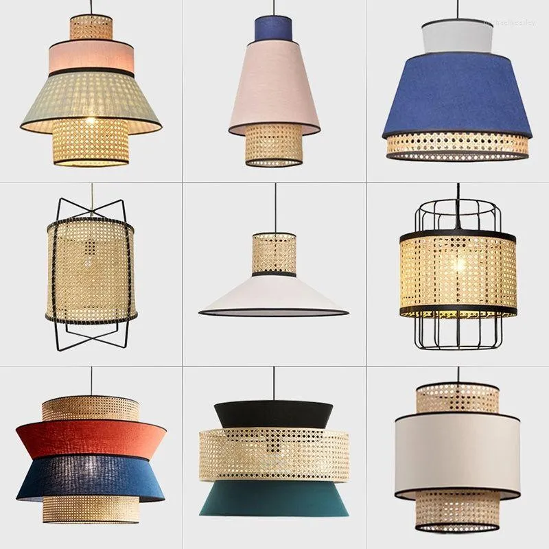 Kolye lambalar Minimalist Vintage Rattan Dokuma Işıkları LED E27 Zen Art Tea Odası Işık Fikstür Ev Dekor Restoran Tavan Avize