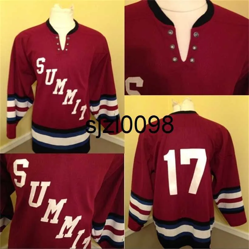 SJ98 #17 Summit High School New Jersey Hockey Jersey 100% sömnad broderi S Hockey Jerseys Red Vintage