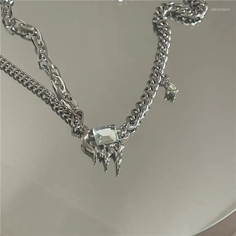 Pendant Necklaces U-Magical Stainless Steel Melting Wax Rhinestone Necklace For Women Asymmetry Chunky Chain Jewelry_voghion.com