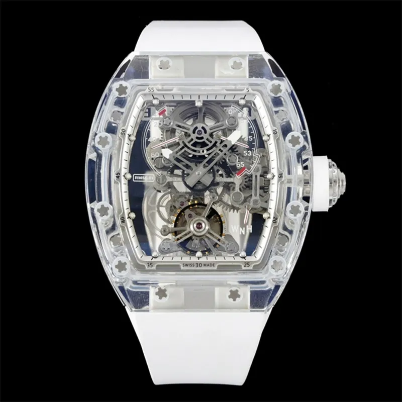 56-01 Luksusowe zegarek dla mężczyzn zegarki relojes pływający ruch Tourbillon Titanium Case Fashion Na rękę