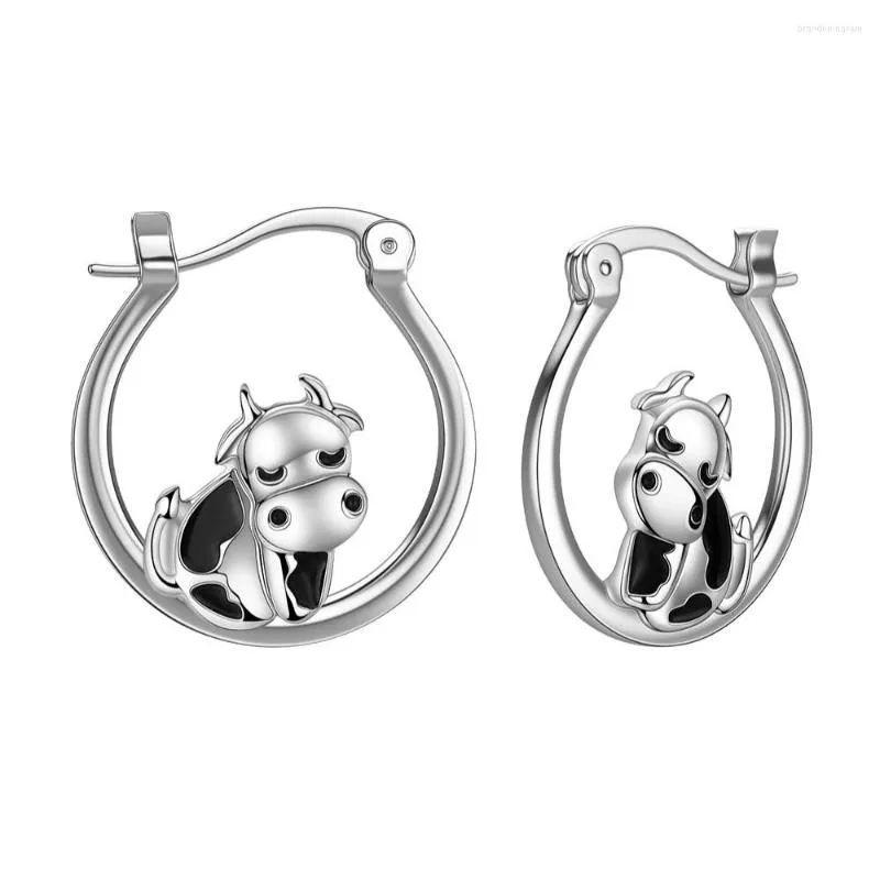 Pendientes de aro Dckazz vaca pendiente de lujo Animal Simple redondo esmalte plateado joyería para esposa regalo del Día de San Valentín