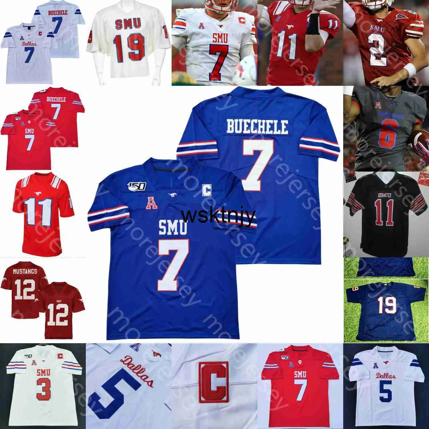 Wsk SMU Mustangs Football Jersey NCAA College Tyler Lavine Gage Haskin Moochie Dixon Ulysses Bentley IV Shane Buechele Xavier Jones Roberson Jr. Proche Roberts