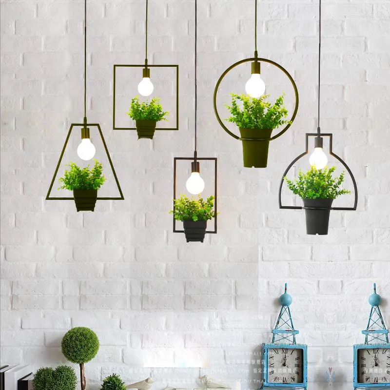 Pendant Lamps Countryside Style Plant Pot Light Square Round Shape Wrought Iron Droplight Restaurant Cafe Bar Garden Deco Hanging Lamp