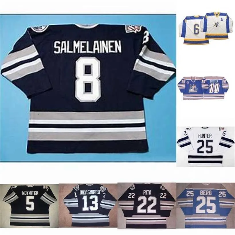 C2604 Mit Edmonton Roadrunners 8 Tony Salmelainen 33 Mikko Luoma 10 Broten 25 JJ Hunter 22 Jani Rita 25 Aki Berg 14 Torres 13 Dicasmirro Hockey Jersey