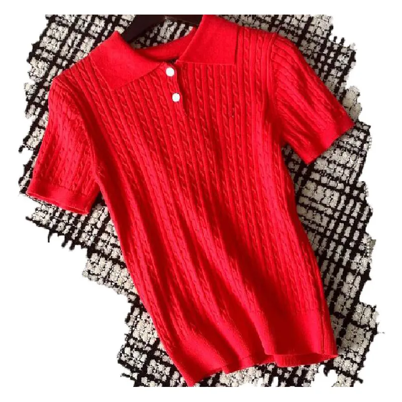 Designers Classics Womens Sweater T-shirts Knits Knits Sweater à manches courtes Luxurys Summer T-shirts broderie Polo Design Pullover Round Neck Femmes Shirts Top S-L